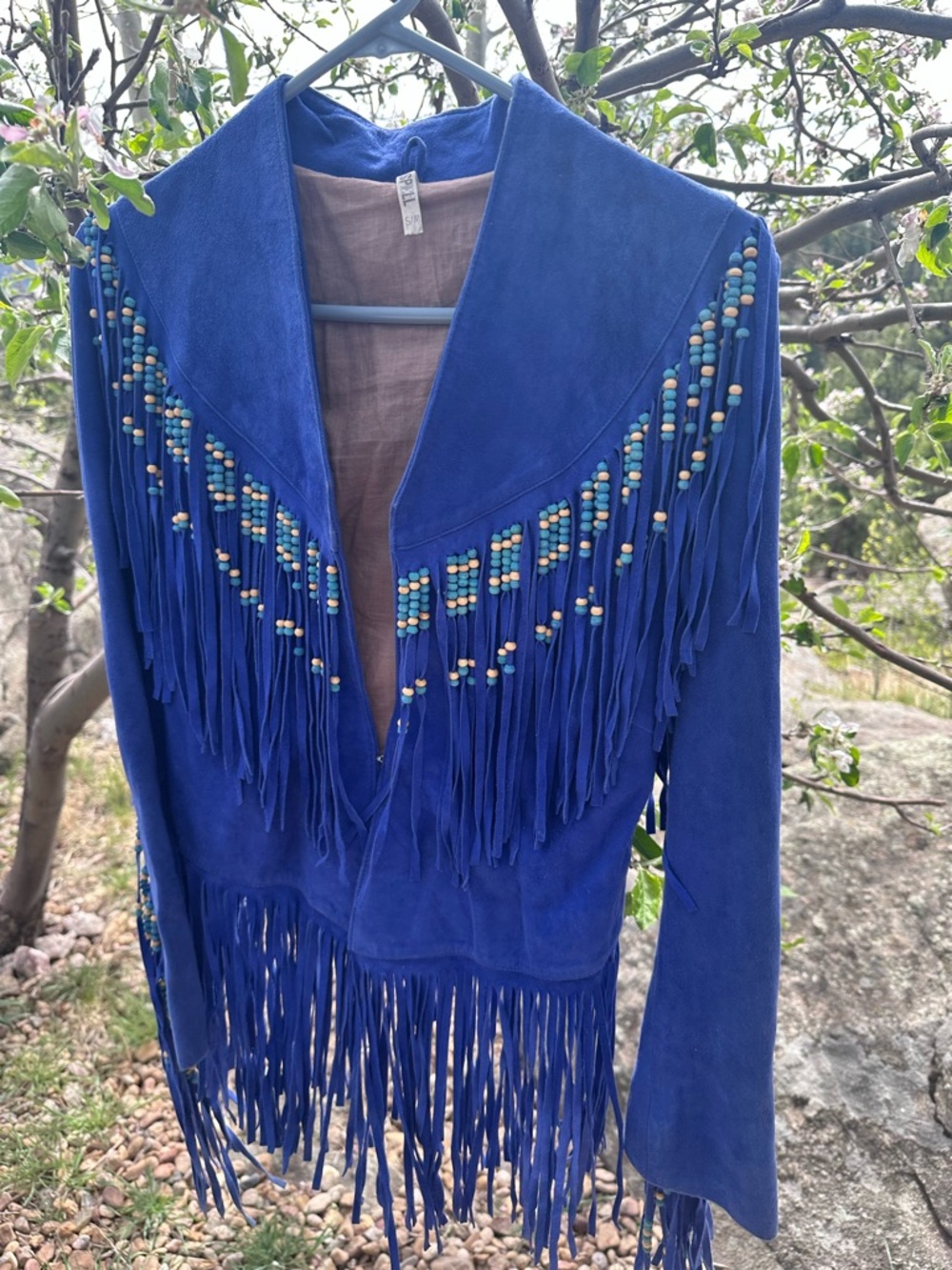 Spell Royal Blue Suede Fringe Jacket with Beaded Trim